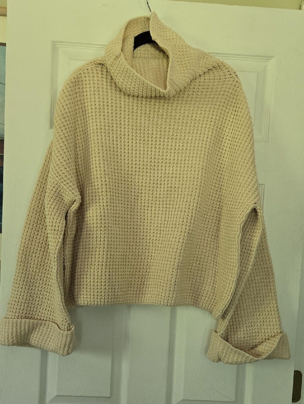 Free People Cream Cropped Turtleneck Sweater